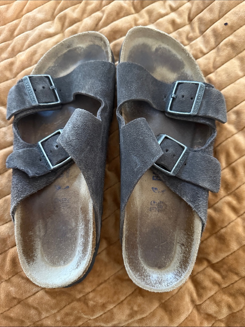 Birkenstock Grey Suede Double-Buckle Slide Sandals